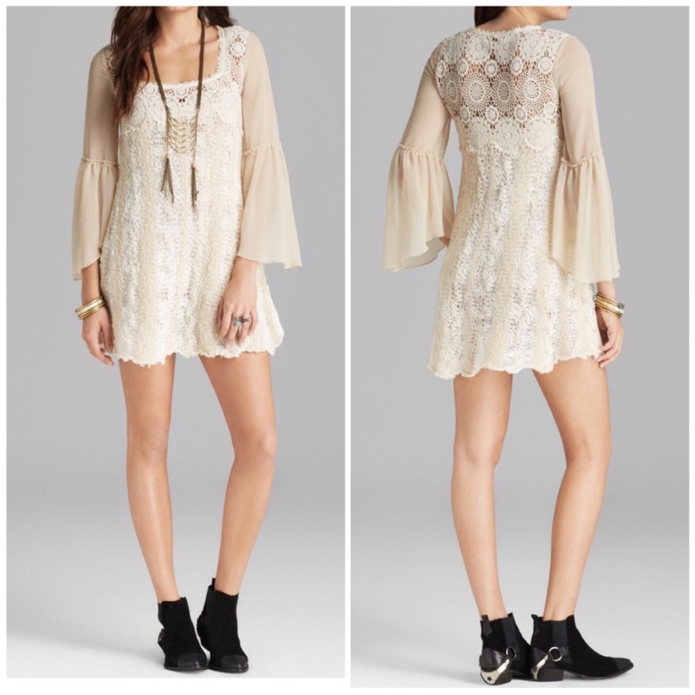 Free People Aurora Crochet Knit Dress medium